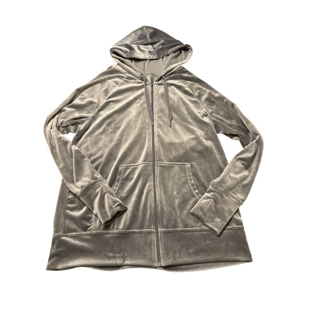 Offline By Aerie Velour Hoodie Womens XS Gray Zip Velvet Cozy Athleisure Jacket